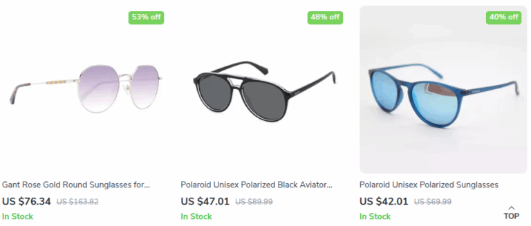 Discount premium sunglasses from Gant, Polaroid, GUESS, Adidas, Timberland etc on sale at alldaydiscount.store.